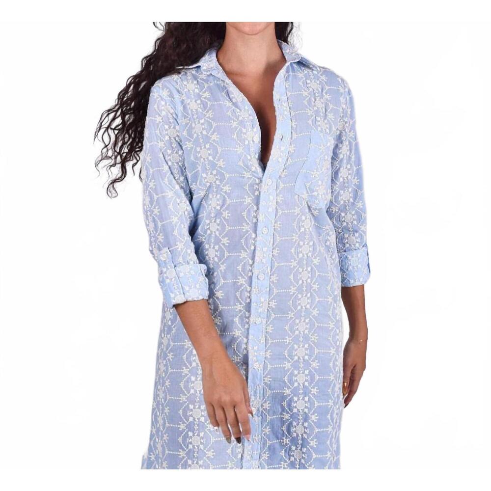 NEW EMILY PHILLIPS embroidery girlfriend mini dress in blue/cream